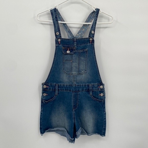 Jordache Shorts Overalls Dark Wash Raw Hem XL 14/16 - Picture 1 of 6
